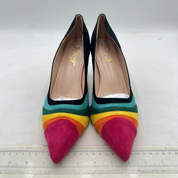 FOWT Black Rainbow Pumps High Heel Pointed Toe Pump Slip-on Rainbow Shoes - Picture 3 of 8